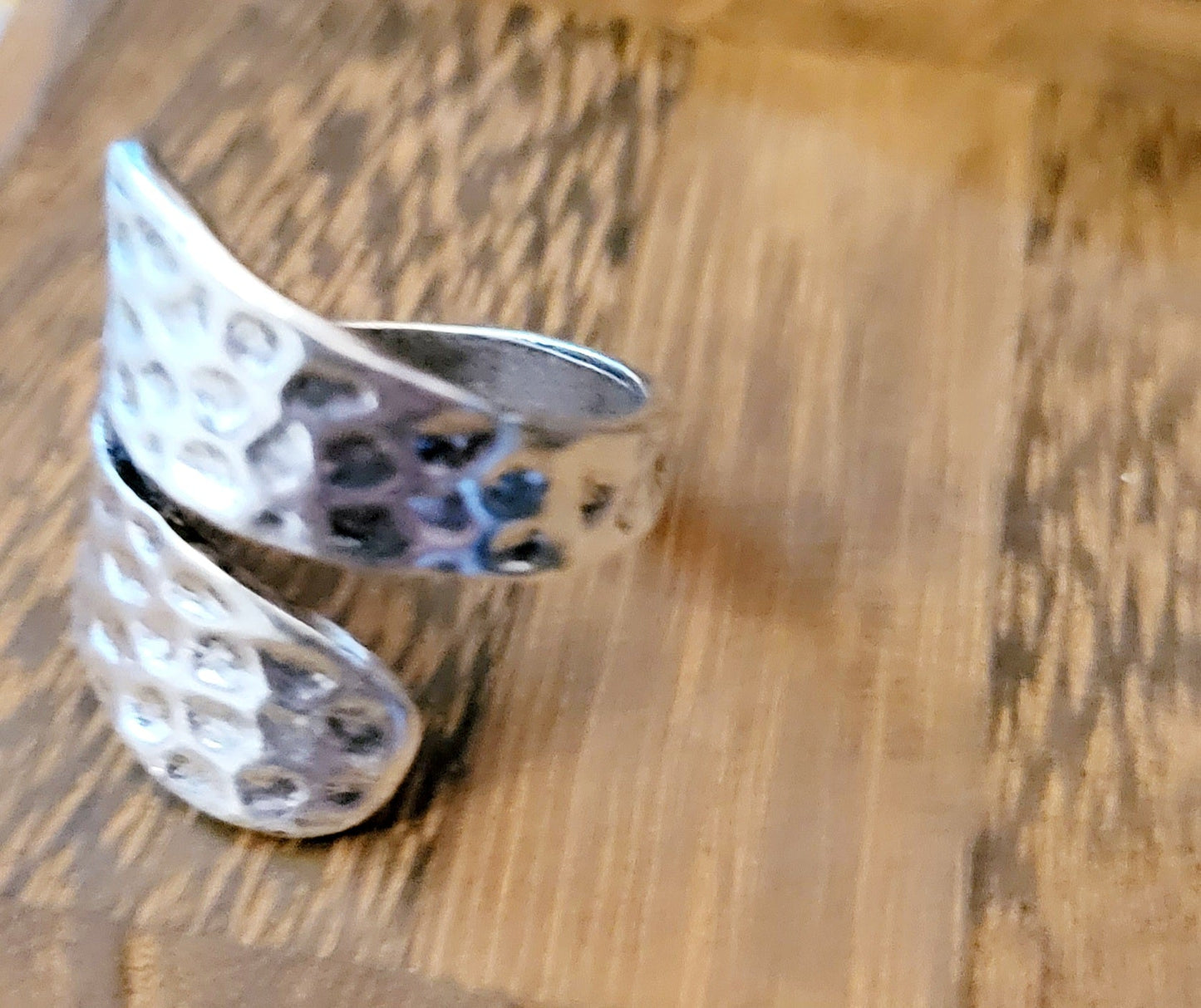 Hammered Texture Adjustable Silver Statement Ring - Stellify