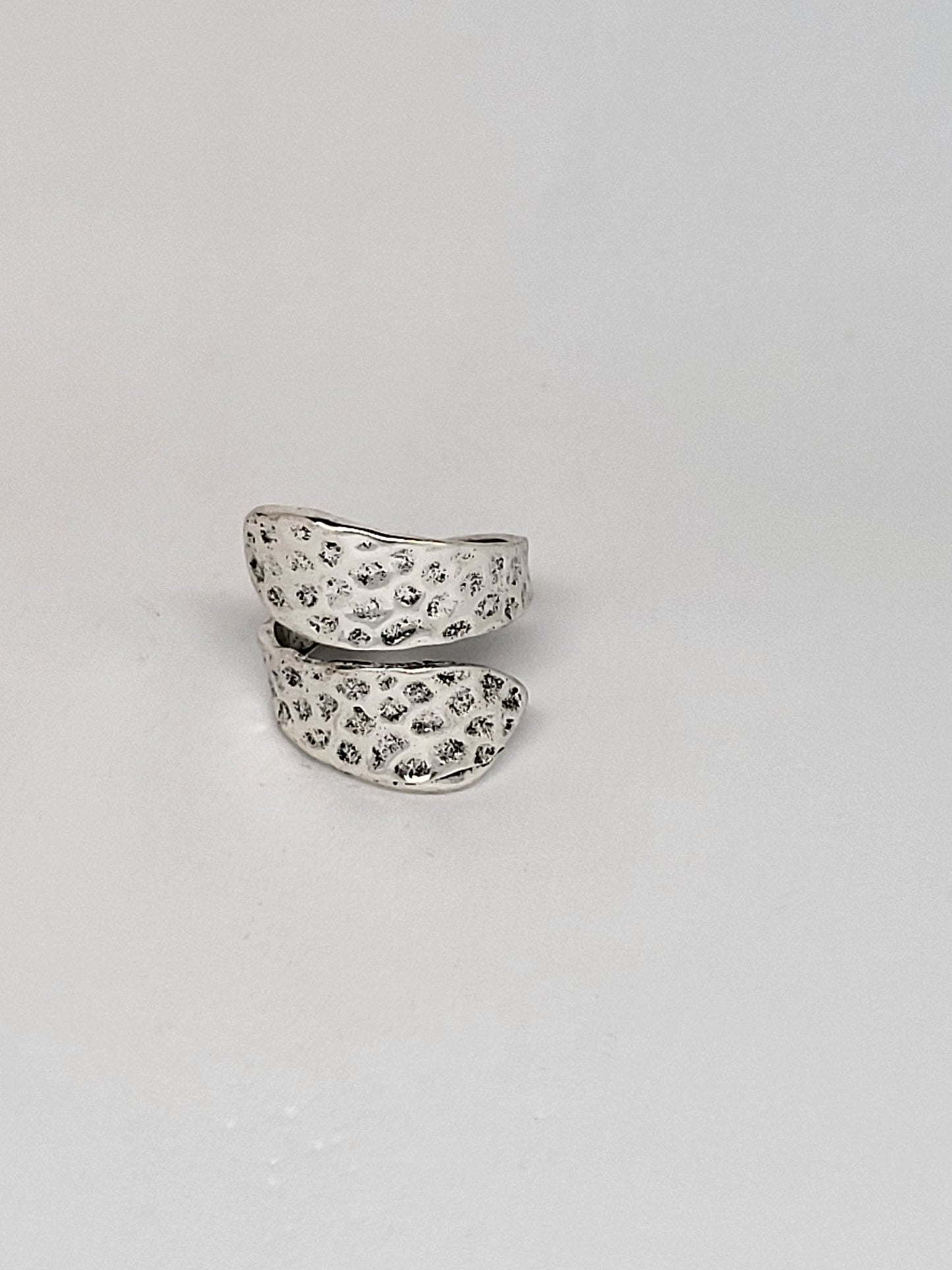 Hammered Texture Adjustable Silver Statement Ring - Stellify