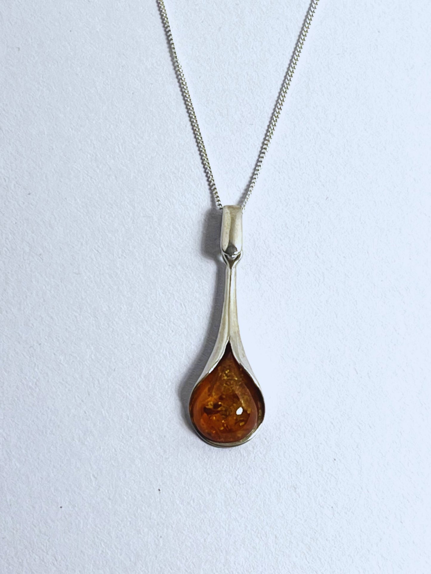 Sterling Silver Calla Lilly Amber Drop Pendant Necklace - Stellify