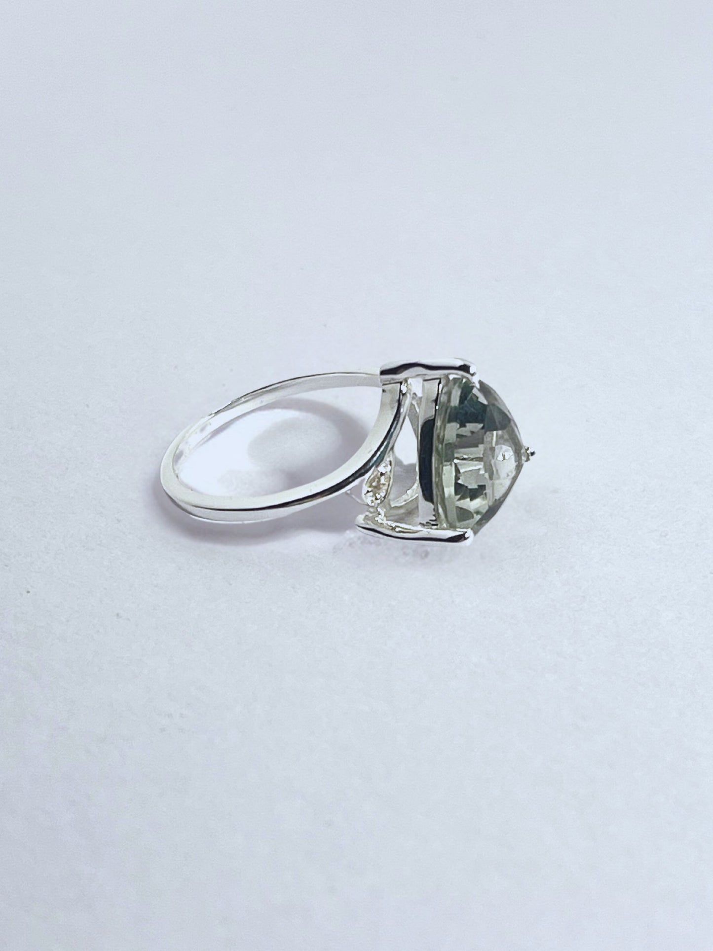 Sterling Silver Prasiolite and White Zircon Ring - Stellify