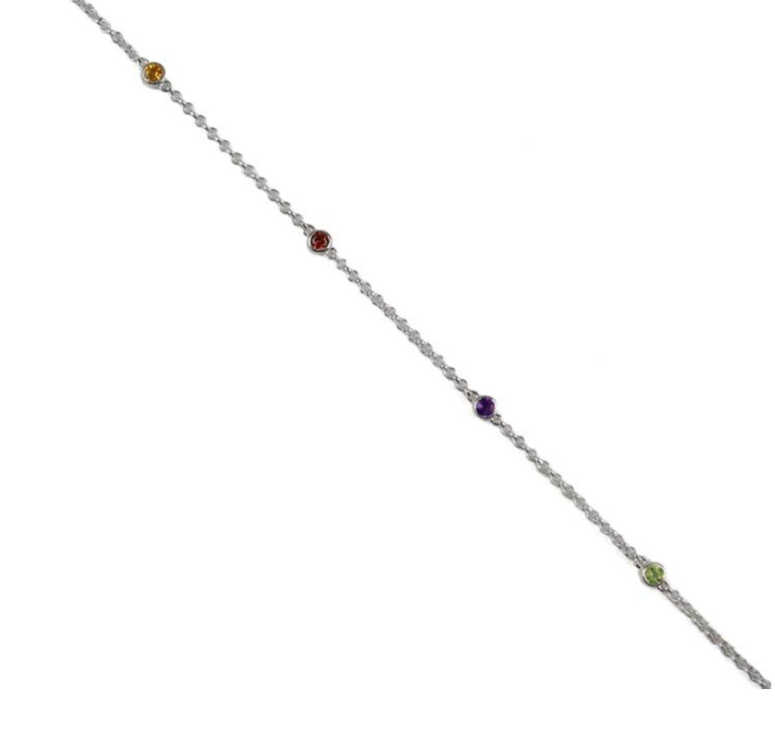 Sterling Silver Quartet Gem Chain Bracelet - Stellify