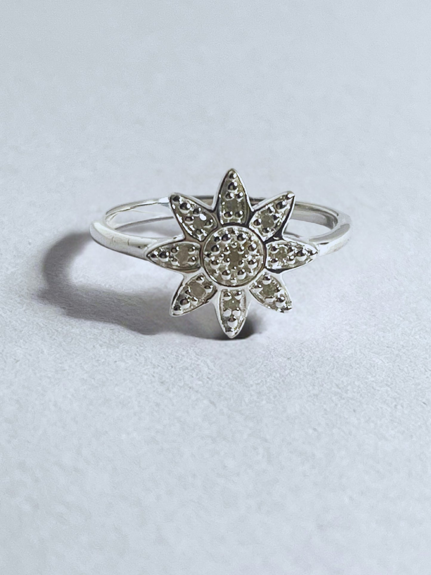 White Diamond Pave Sunflower Ring - Stellify